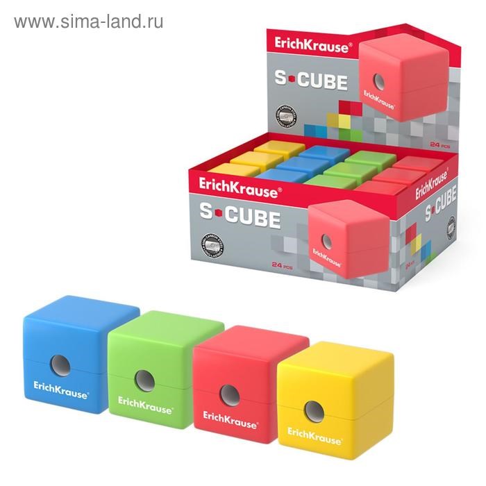 Точилка 1 отверстие с контейнером ErichKrause &quot;S-Cube&quot; с контейнером, МИКС 4 вида