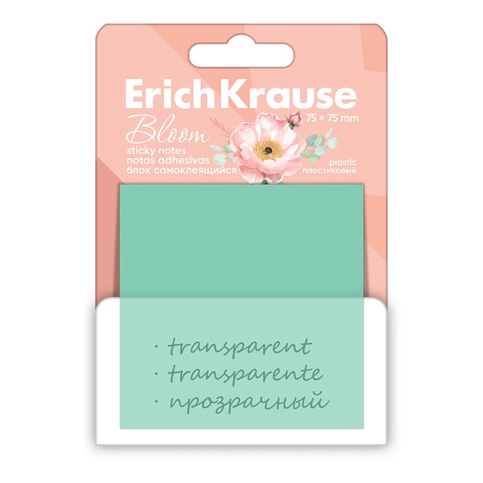Блок с липким краем пластиковый 75X75 мм, ErichKrause &quot;Pastel Bloom&quot;, 50 листов, микс