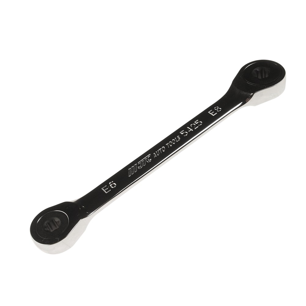 JTC-5425 - Ключ накидной TORX E6хE8 трещоточный JTC - 
72 зуба.
Инструмент изготовлен из хромованадиевой стали, обладает повышенной прочностью. Зеркальная полировка.
Размер: Е6 х Е8.
Длина: 128 мм.