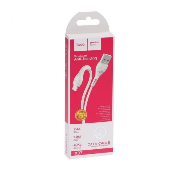 Кабель Hoco X37, Lightning - USB, 2.4 А, 1 м, PVC оплетка, белый — изображение 5