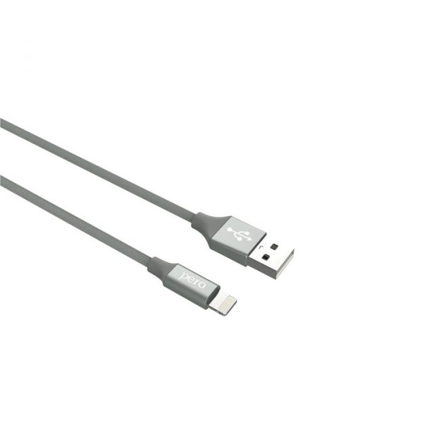 Кабель PERO DC-02, Lightning - USB, 2,4 А, 1 м, тканевая оплетка, серый — изображение 2