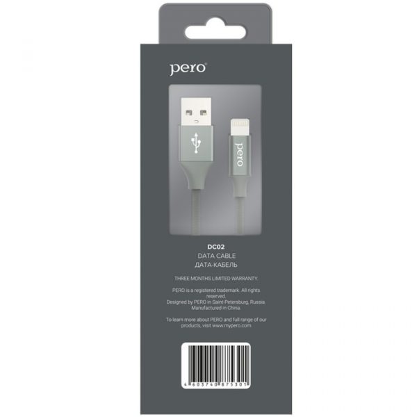 Кабель PERO DC-02, Lightning - USB, 2,4 А, 1 м, тканевая оплетка, серый — изображение 5