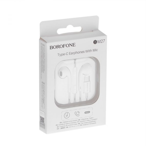 Наушники Borofone BM27, проводные, вкладыши, микрофон, Type-C, 1.2 м, белые — изображение 5