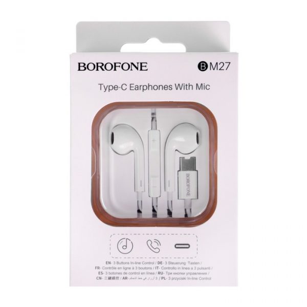 Наушники Borofone BM27, проводные, вкладыши, микрофон, Type-C, 1.2 м, белые — изображение 7