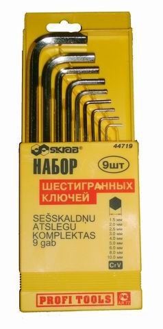 Ключи шестигранные набор 9 шт 1,5 - 10,0 мм хром - ванадиевая сталь SKRAB 44719