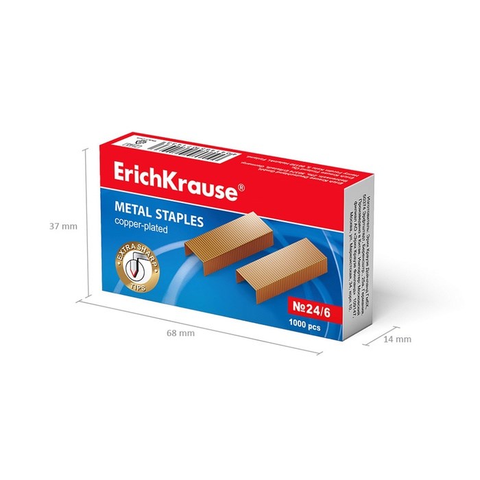16853303_big Скобы для степлера ErichKrause №24/6, омедненные, 1000 штук — изображение 4