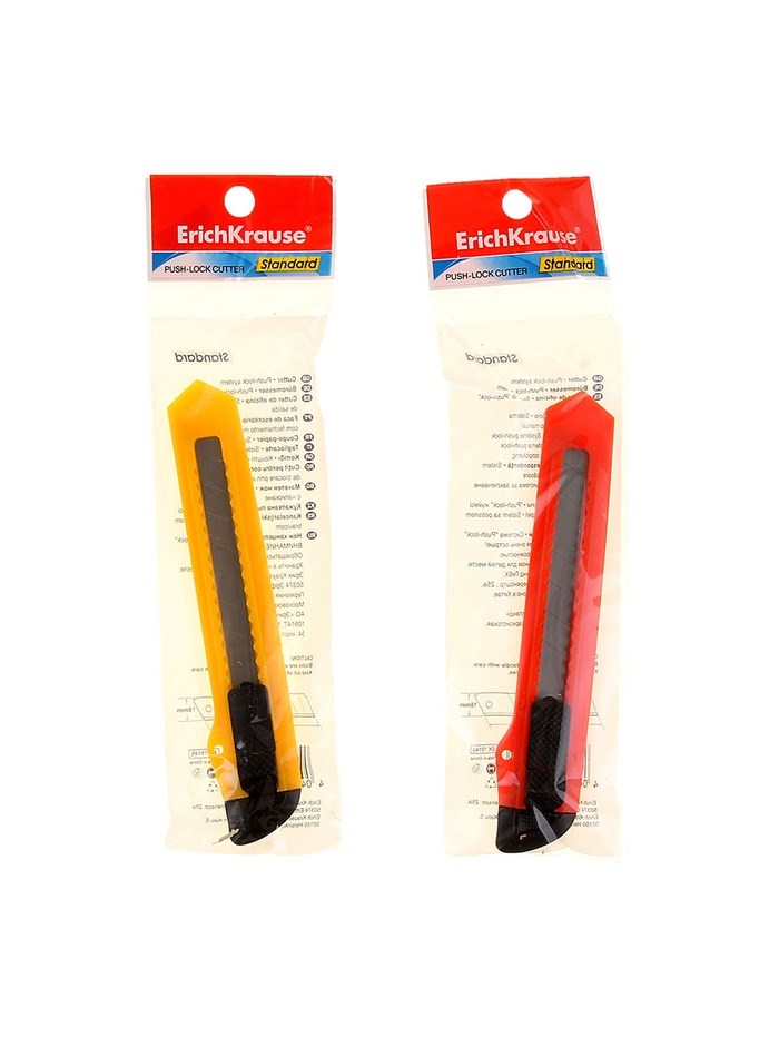 16853497_big Нож канцелярский 18 мм, ErichKrause Standart, с системой фиксации лезвия push-lock и насадкой для безопасного отделения сегмента лезвия, МИКС — изображение 2