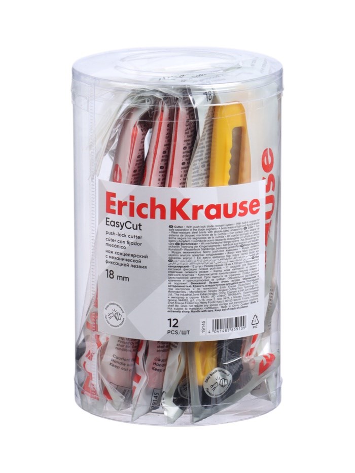 16853501_big Нож канцелярский 18 мм, ErichKrause Standart, с системой фиксации лезвия push-lock и насадкой для безопасного отделения сегмента лезвия, МИКС — изображение 6