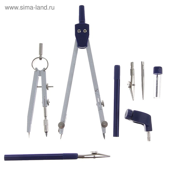 16857605_big Готовальня 8 предметов (2 циркуля 150 мм, 105 мм, 2 удлинителя, грифель, 2 рейсфедера, центрик, держатель для карандаша), в пластиковом пенале — изображение 4