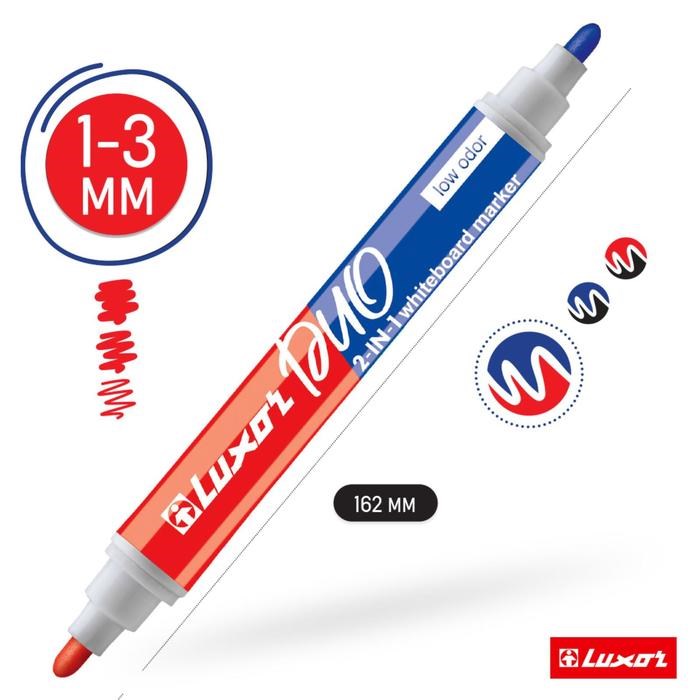 16878397_big Маркер для белых досок Luxor Duorite, 1-3 мм, двусторонний, пулевидный, синий/красный — изображение 3