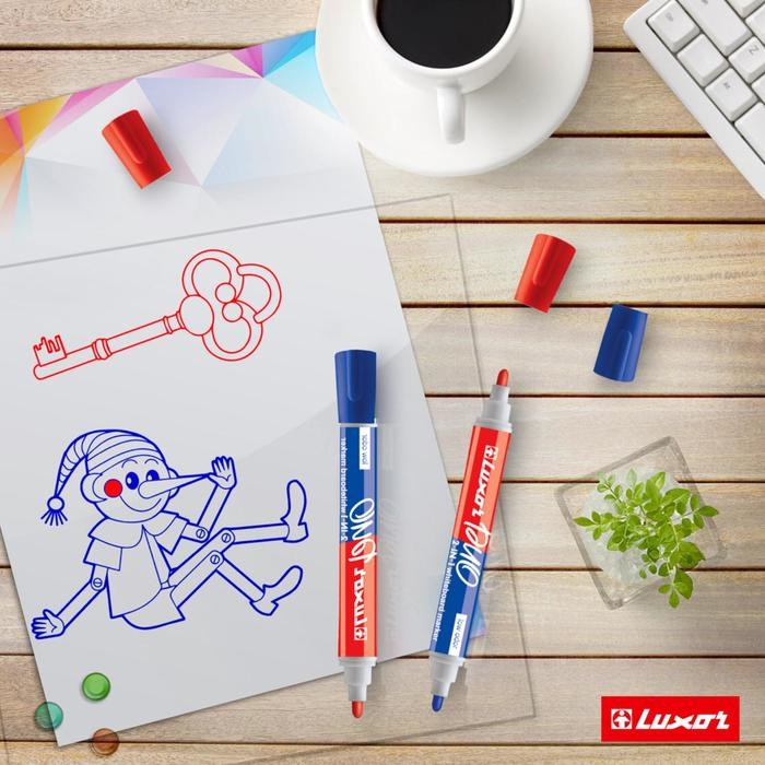 16878399_big Маркер для белых досок Luxor Duorite, 1-3 мм, двусторонний, пулевидный, синий/красный — изображение 5