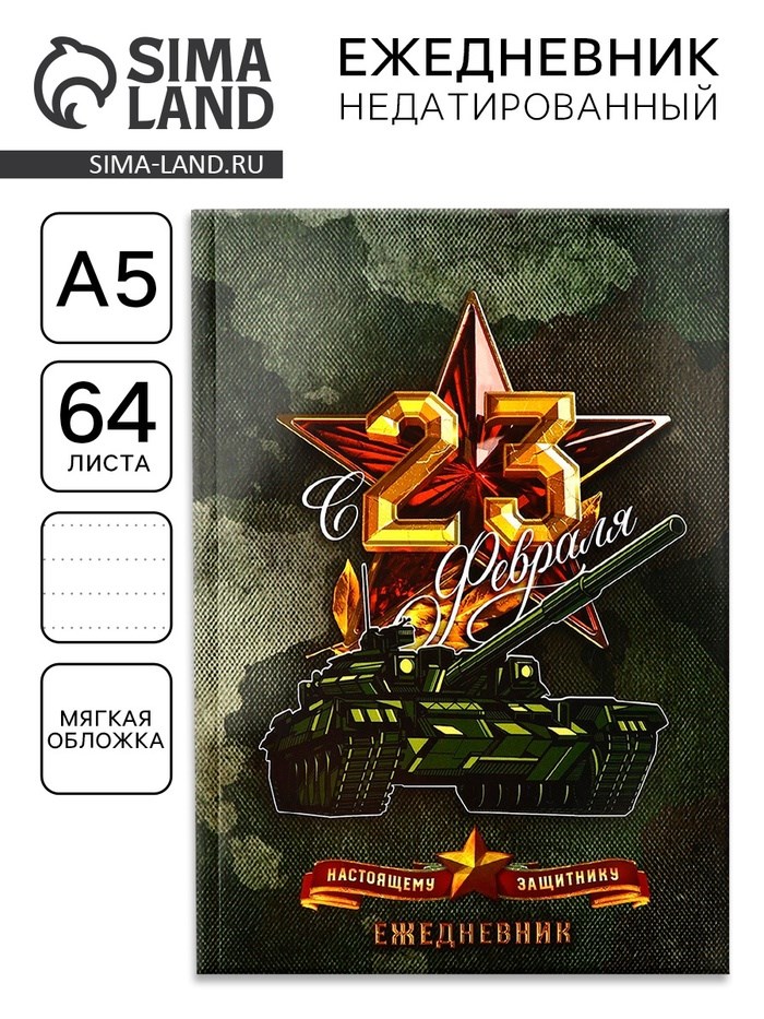 Ежедневник в точку «С 23 февраля настоящему защитнику», А5, 64 листа