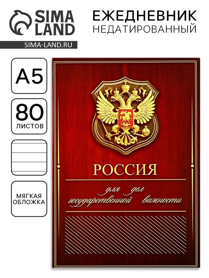 Ежедневник А5, 80 л «Россия»