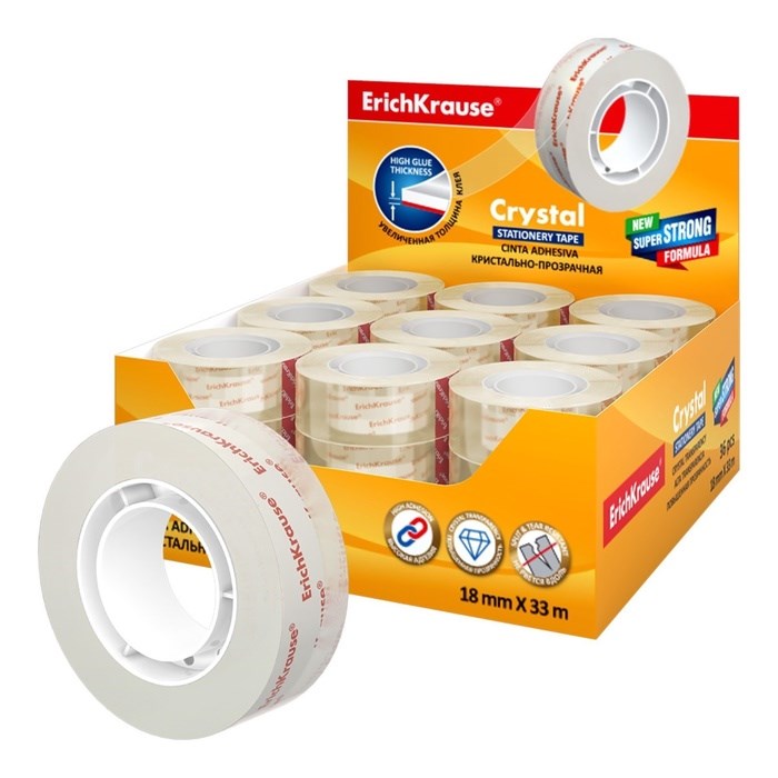 16913189_big Клейкая лента канцелярская, 18 мм х 33 метра, ErichKrause Crystal, суперпрозрачная, дисплей, цена за 1шт. — изображение 7