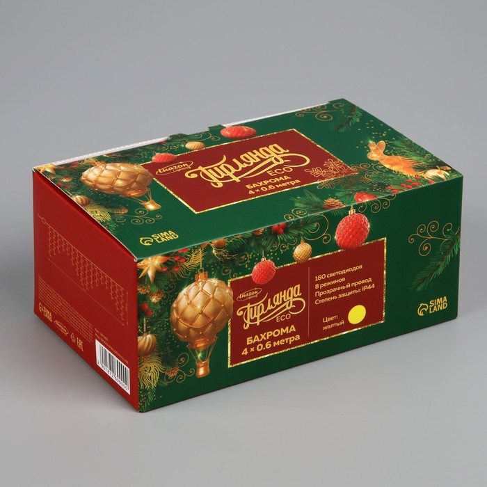 16951577_big Гирлянда «Бахрома» 4 × 0.6 м, IP44, прозрачная нить, 180 LED, свечение жёлтое, 8 режимов, 220 В — изображение 8