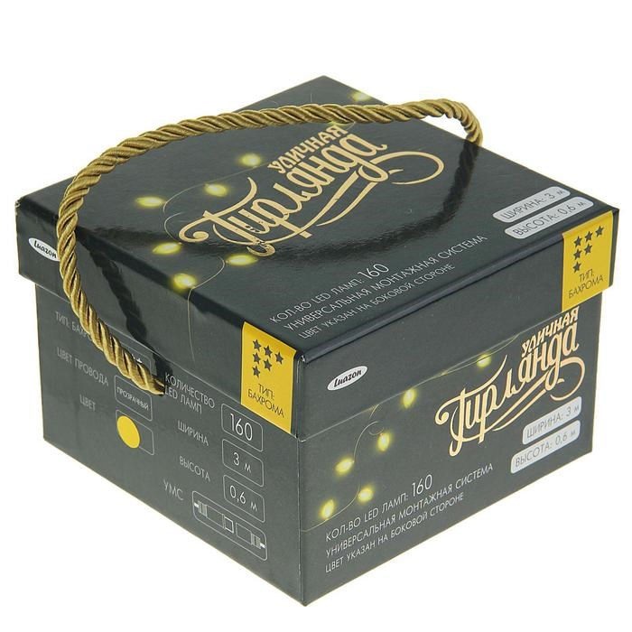 16951627_big Гирлянда «Бахрома» 3 × 0.6 м, IP44, УМС, прозрачная нить, 160 LED, свечение жёлтое, 220 В — изображение 7