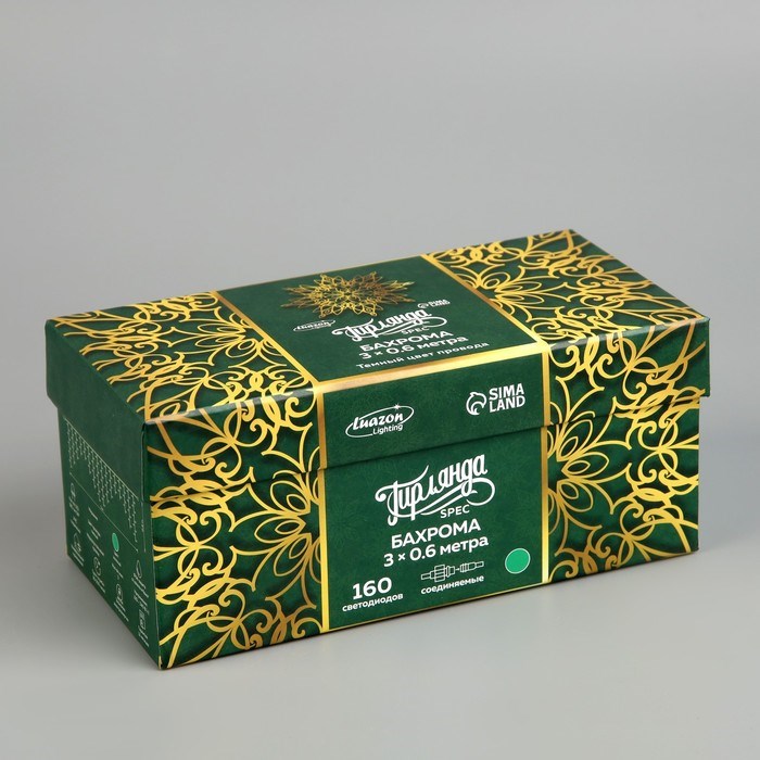 16957651_big Гирлянда «Бахрома» 3 × 0.6 м, IP44, УМС, тёмная нить, 160 LED, свечение зелёное, мерцание белым, 220 В — изображение 7