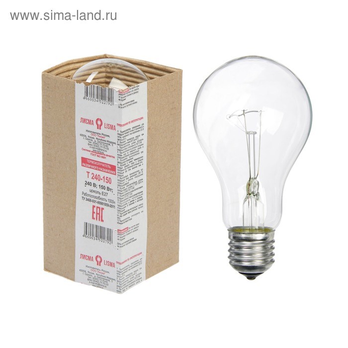 Термоизлучатель &quot;Лисма&quot;, А65, Е27, 150 Вт, 230-240 В