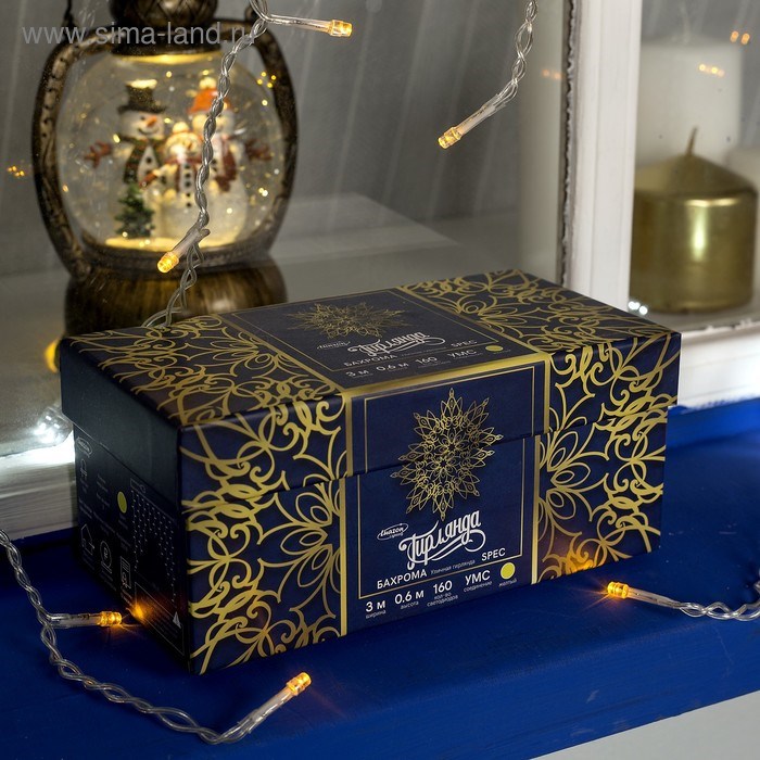 16961880_big Гирлянда «Бахрома» 3 × 0.6 м, IP44, УМС, прозрачная нить, 160 LED, свечение жёлтое, мерцание белым, 220 В — изображение 3