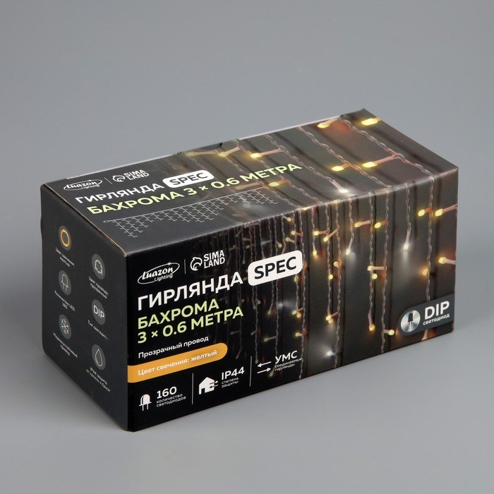 16961884_big Гирлянда «Бахрома» 3 × 0.6 м, IP44, УМС, прозрачная нить, 160 LED, свечение жёлтое, мерцание белым, 220 В — изображение 7