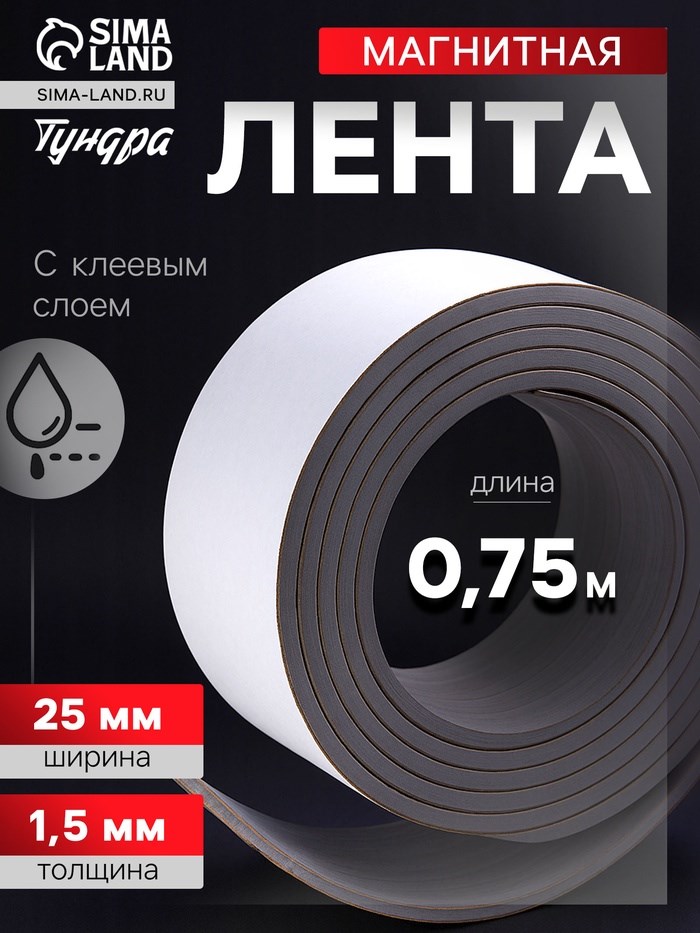 Магнитная лента ТУНДРА, с клеевым слоем, 25 х 1.5 мм, длина 0.75 м
