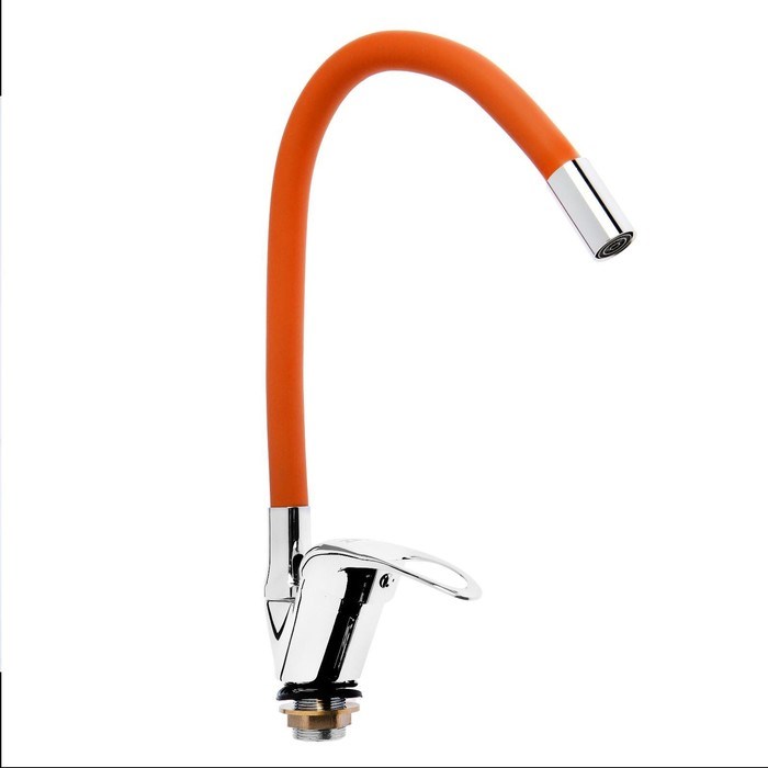 17129054_big Смеситель для кухни ZEIN Z2114, однорычажный, гибкий излив, картридж 40 мм, оранжевый/хром — изображение 5