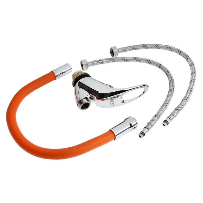 17129057_big Смеситель для кухни ZEIN Z2114, однорычажный, гибкий излив, картридж 40 мм, оранжевый/хром — изображение 8