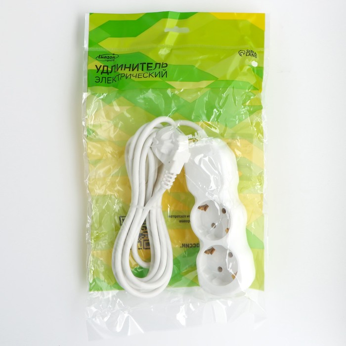 700-nw Удлинитель Luazon Lighting ECO, 2 розетки, 2,7 м, 16 А, 3500 Вт, ПВС 3х1 мм2, с з/к — изображение 6