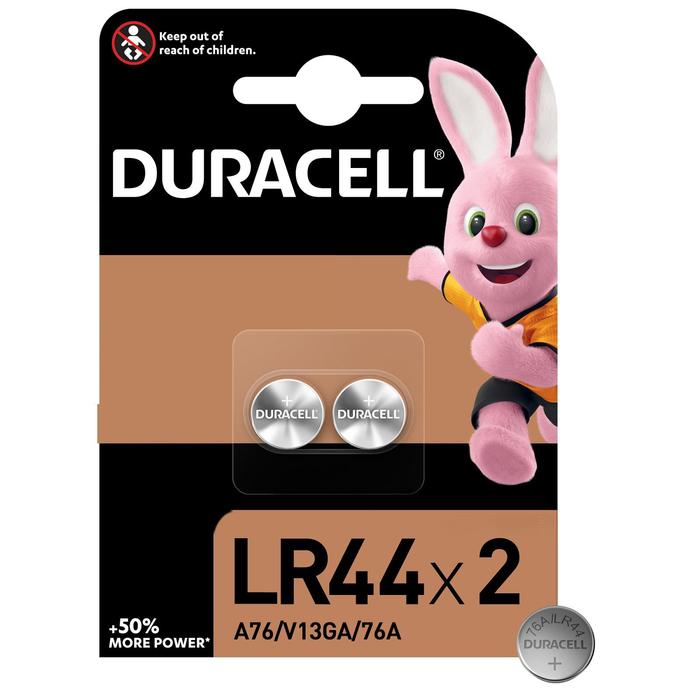 Батарейка алкалиновая Duracell, LR44 (А76, KA76, V13GA)-2BL, 1.5В, блистер, 2 шт.