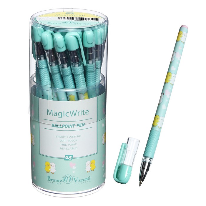 Ручка шариковая BrunoVisconti MagicWrite &quot;Обнимашки. Цыплята&quot;, узел 0.5 мм, синие чернила, матовый корпус Soft Touch