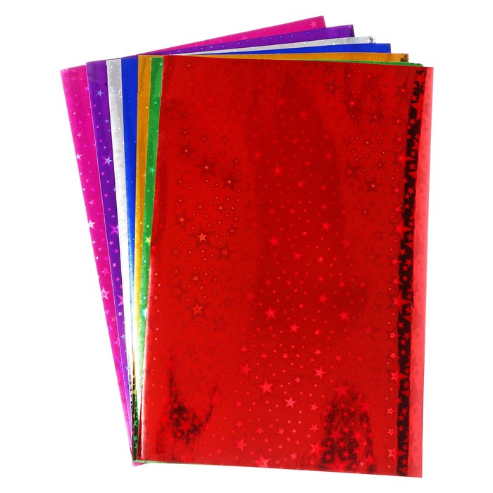 700-nw Набор фольги цветной формат А4, 7 листов, 7 цветов, ГОЛОГРАФИЧЕСКОЙ звезды, плотность 100г/м2 — изображение 2