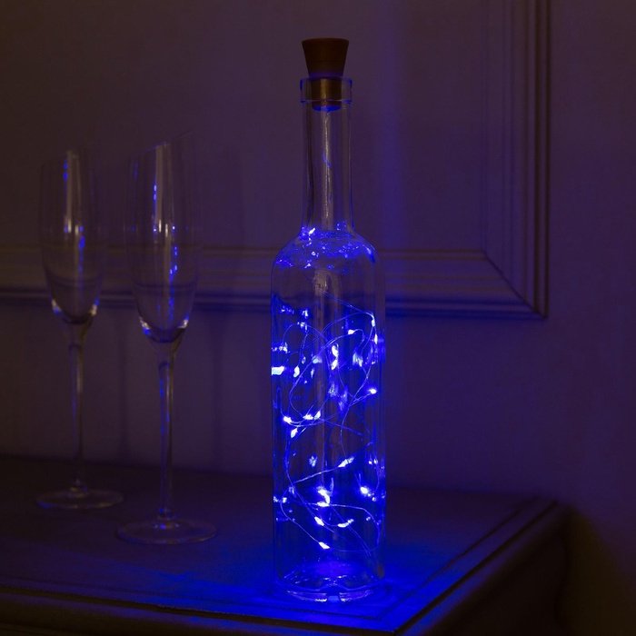 700-nw Гирлянда «Нить» 2 м роса с пробкой, IP44, серебристая нить, 20 LED, свечение синее, фиксинг, солнечная батарея — изображение 3