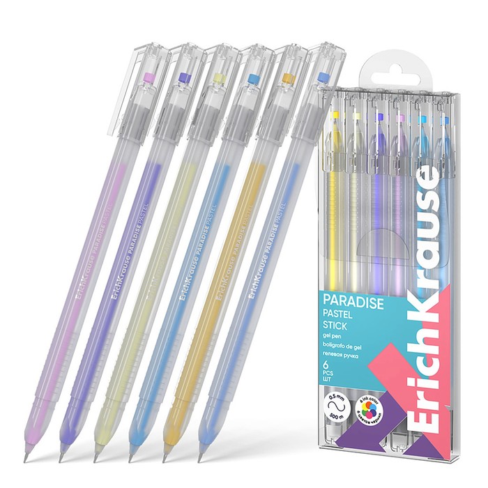 Набор ручек гелевых 6 цветов ErichKrause &quot;Paradise Stick Pastel&quot; игольчатый узел 0.6 мм, пастель микс