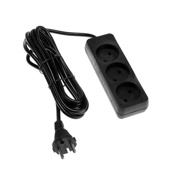 700-nw Удлинитель Uniel Standart, 3 розетки, 3 м, 10 А, 2500 Вт, без з/к, черный — изображение 3
