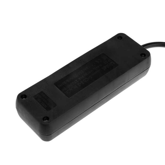 700-nw Удлинитель Uniel Standart, 3 розетки, 3 м, 10 А, 2500 Вт, без з/к, черный — изображение 4