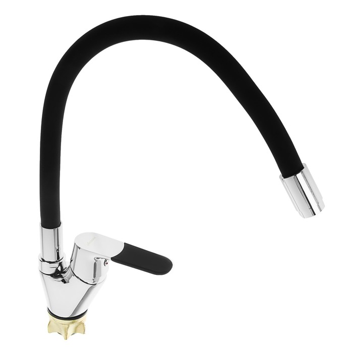 700-nw Cмеситель для кухни Accoona A4819F, однорычажный, силиконовый излив, латунь, чёрный/хром — изображение 2
