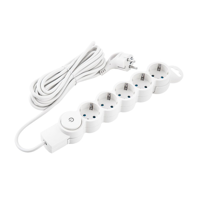 700-nw Сетевой фильтр, 5 гнезд, 5м, с/з, со шторками, с выкл, 2200Вт, 10А, бел, 32577 2, duwi — изображение 2