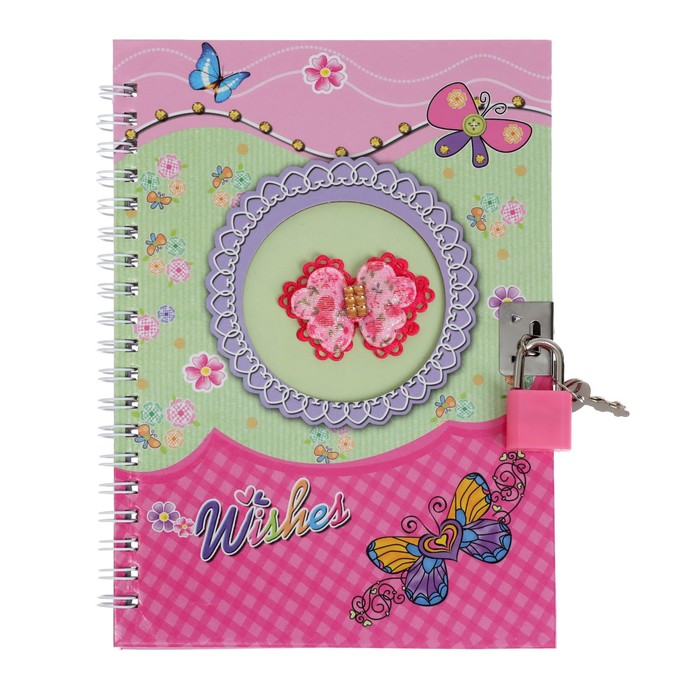 700-nw Записная книжка подарочная на замочке, А6+, 50 листов, линия, "Бабочка", МИКС — изображение 2