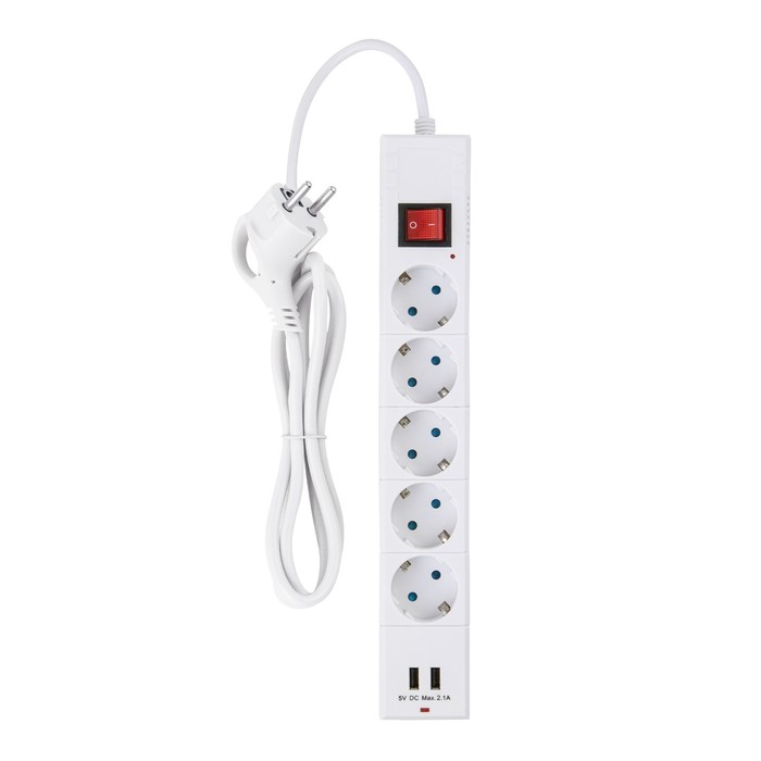 700-nw Сетевой фильтр düwi, 5 розеток, 1.5 м, 10 А, ПВС 3х0.75 мм2, с з/к, 2USB, со шторками — изображение 2