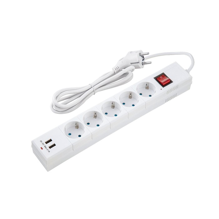 700-nw Сетевой фильтр düwi, 5 розеток, 1.5 м, 10 А, ПВС 3х0.75 мм2, с з/к, 2USB, со шторками — изображение 3