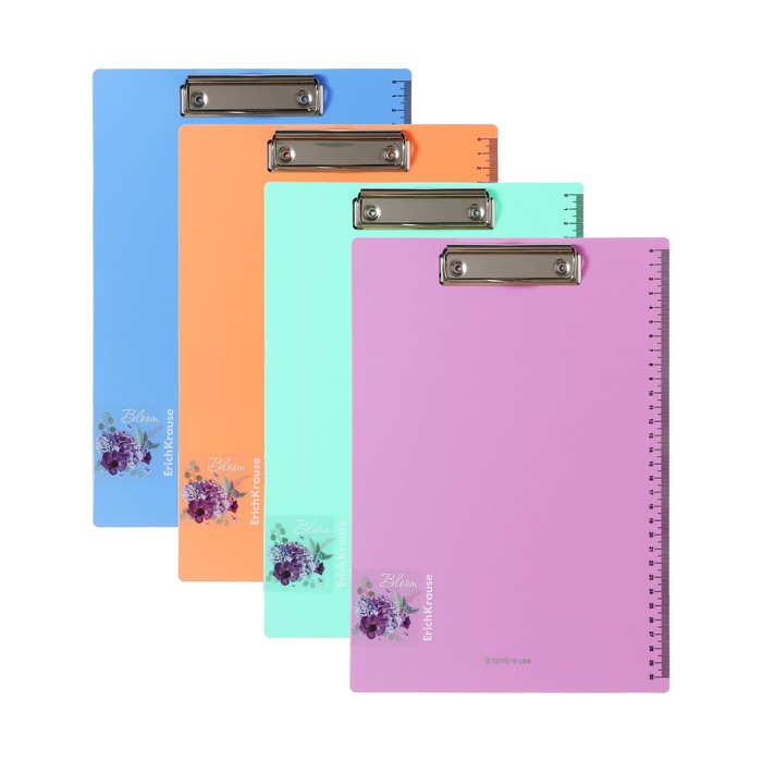 Планшет пластиковый с зажимом А4, ErichKrause &quot;Matt Pastel Bloom&quot;, шкала 30см, в пакете, МИКС