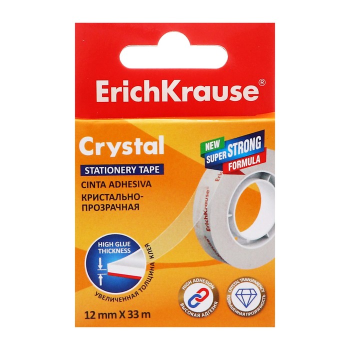 700-nw Клейкая лента канцелярская, 12 мм х 33 метра, ErichKrause Crystal, суперпрозрачная, в коробке, с европодвесом — изображение 3