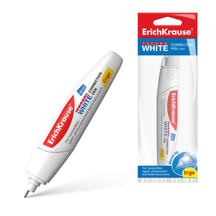 700-nw Ручка-корректор ErichKrause Techno White Ergo, 12 мл, с металлическим наконечником, в пакетике — изображение 2