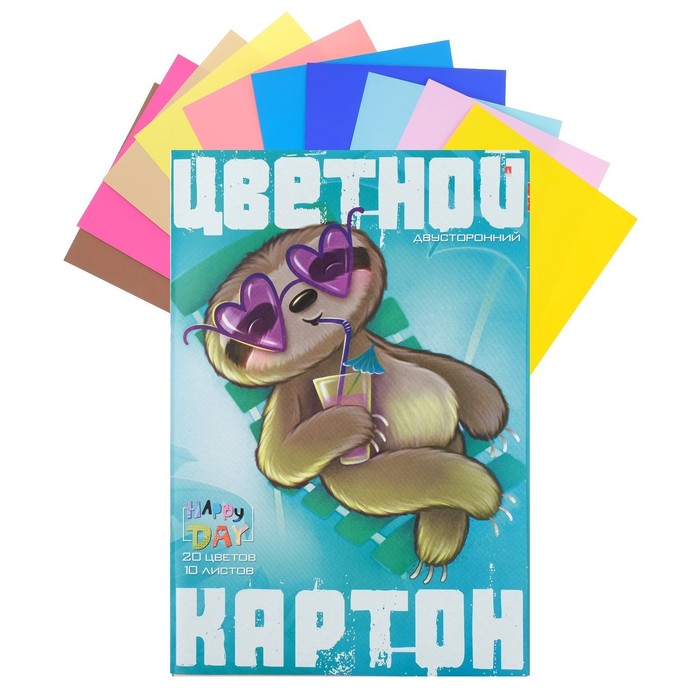 700-nw Картон цветной двусторонний А4, 10 листов, 20 цветов "Мультики", мелованный, 190г/м², МИКС — изображение 6