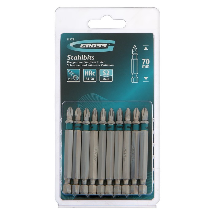 700-nw Набор бит GROSS 11378, PH2 х 70 мм, сталь S2, 10 шт. — изображение 2