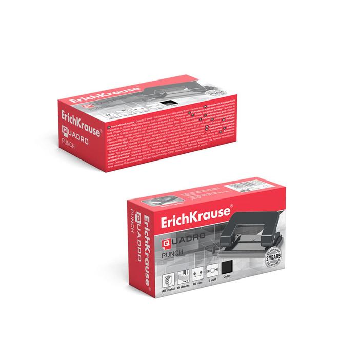 700-nw Дырокол ErichKrause Quadro, до 10 листов, диаметр прокола 6 мм, расстояние между проколами 80 мм, чёрный — изображение 5