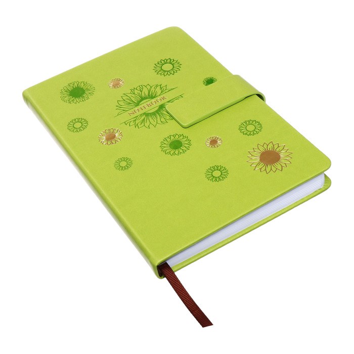 10536938-1 Ежедневник недатированный, А5, 140л, клетка, обл.кожзам, с хлястиком, Цветы, зеленый — изображение 2