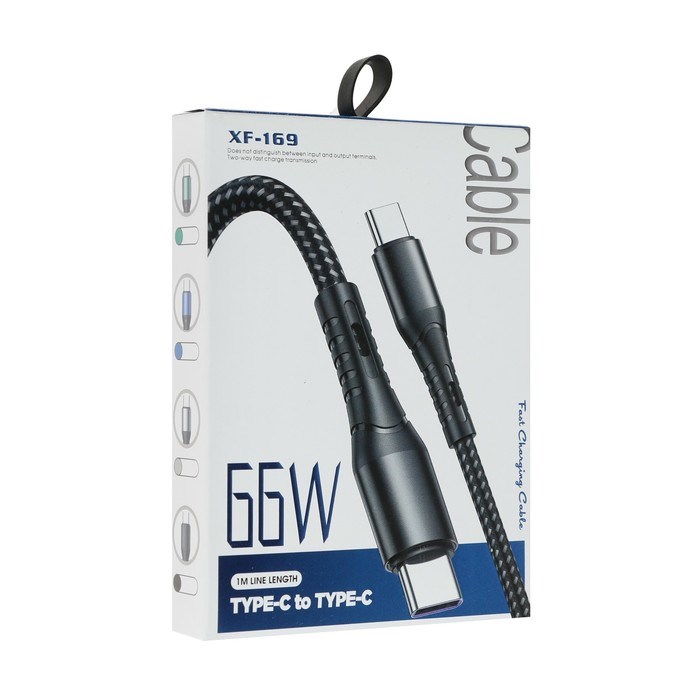 17049220_big Кабель Type-C - Type-C, 3 А, 66 W, быстрая зарядка, тканевая оплётка, 1 метр, чёрный — изображение 4