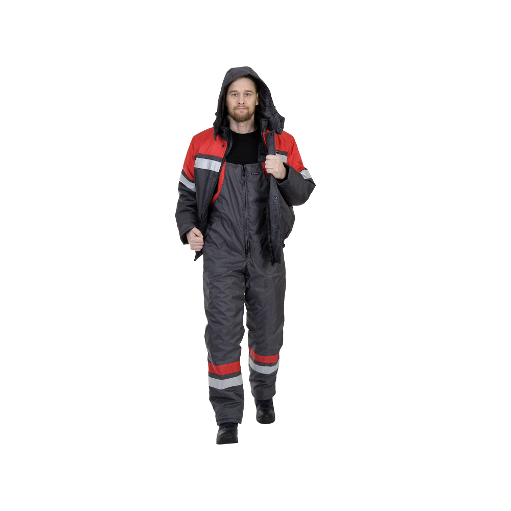 2668-2 Костюм рабочий Орбита утепленный, куртка+полукомбинезон, серый+красный — изображение 3