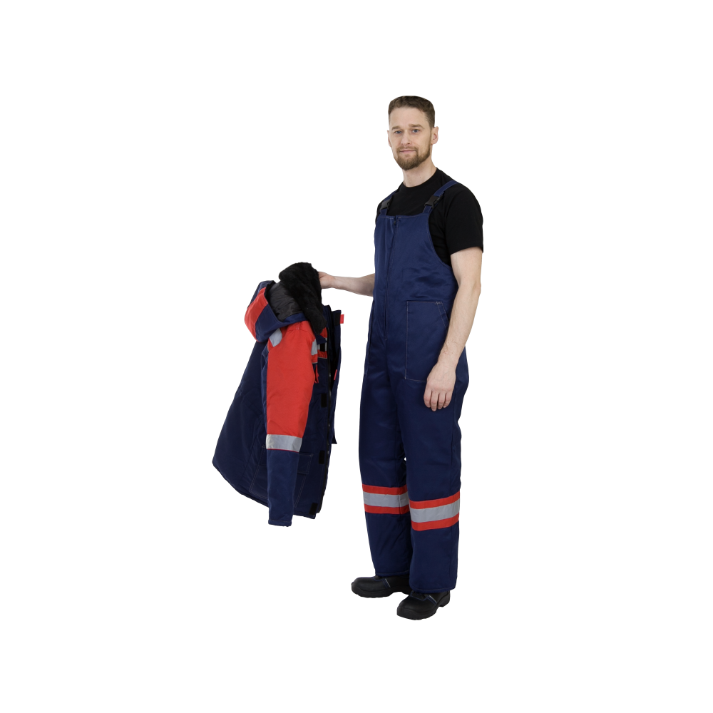 2668-3 Костюм рабочий Орбита утепленный, куртка+полукомбинезон, серый+красный — изображение 4